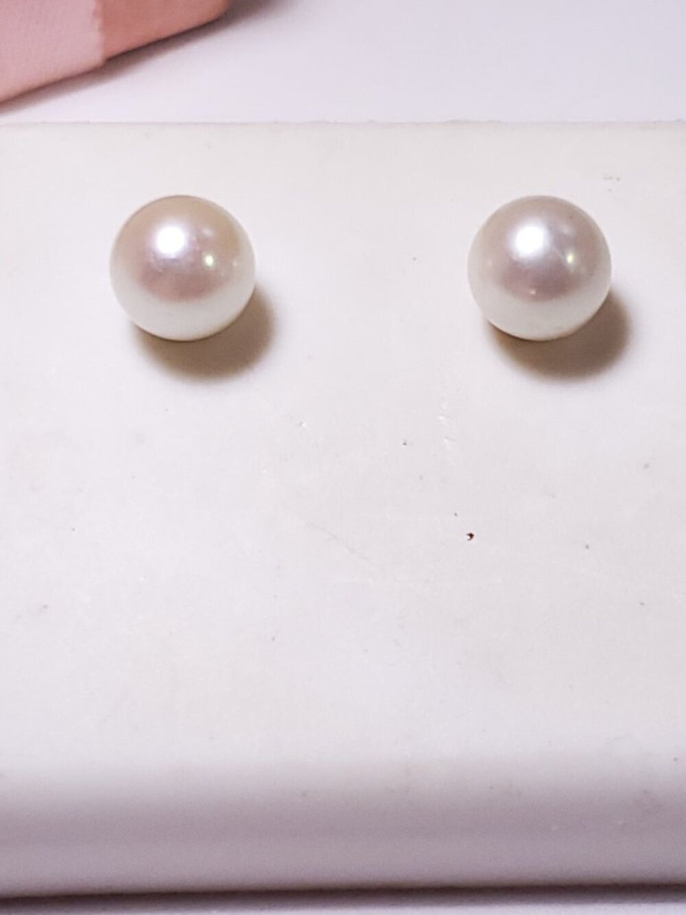 Estate 6.3mm Natural Cultured Pearl 14Kt Yellow Gold simple Stud Earrings #25165